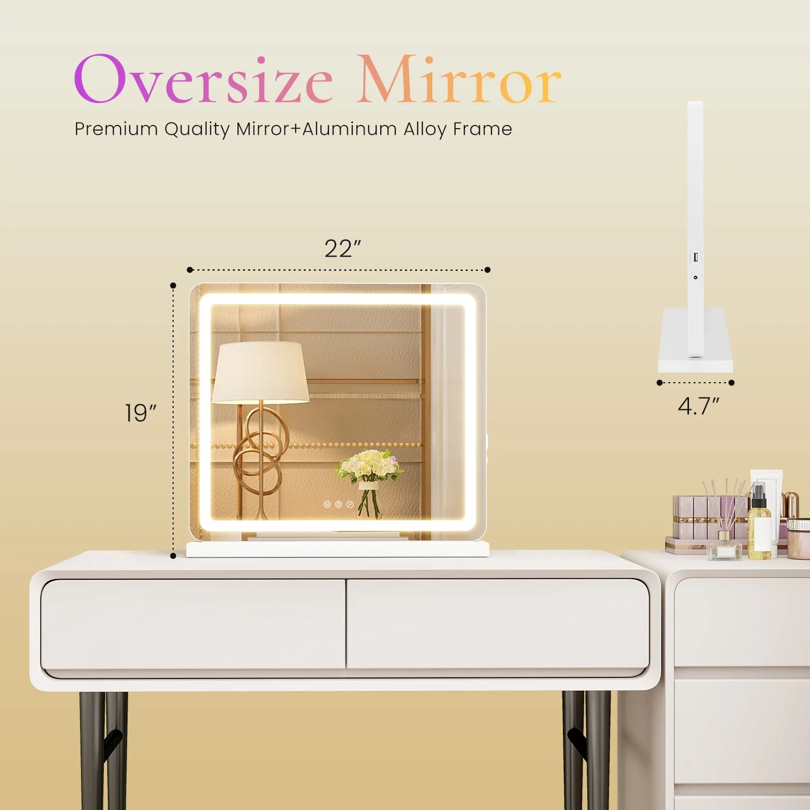 JHK LED Vanity Mirror with Lights Aluminum Frame - Dimmable - 3 Color Modes
