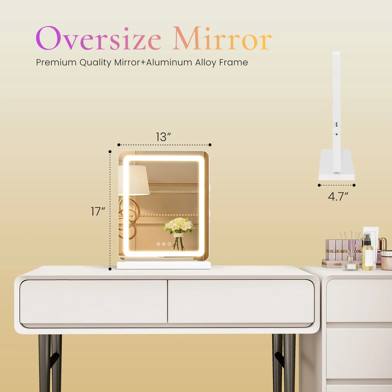 JHK LED Vanity Mirror with Lights Aluminum Frame - Dimmable - 3 Color Modes