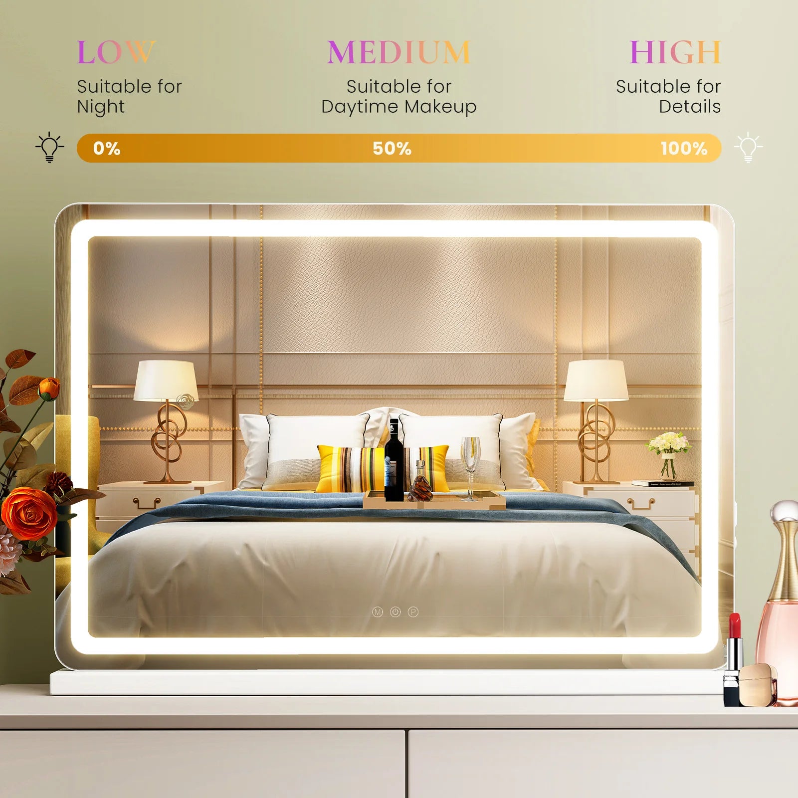 JHK LED Vanity Mirror with Lights Aluminum Frame - Dimmable - 3 Color Modes